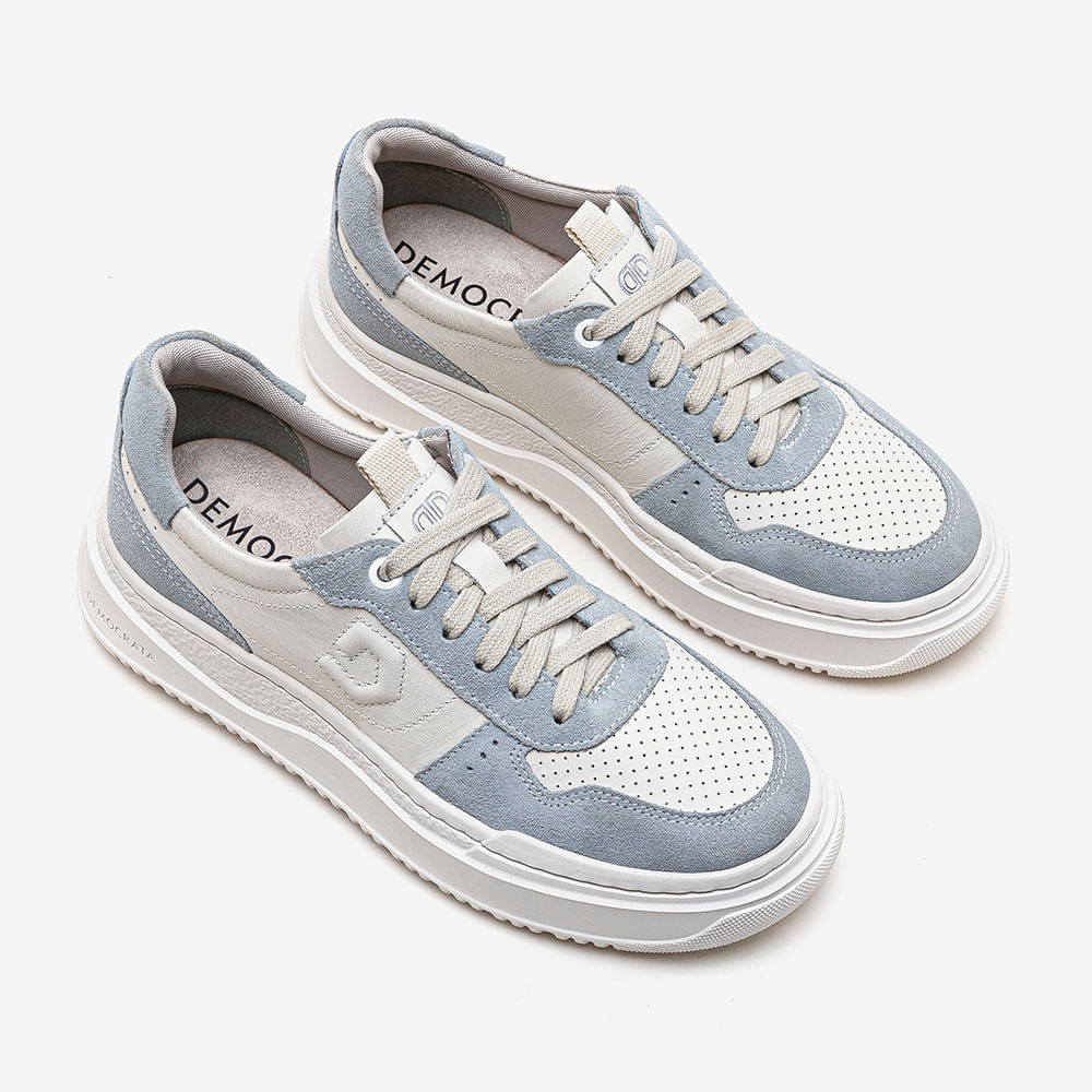 Tênis Feminino Azul de Couro da Linha Block Democrata