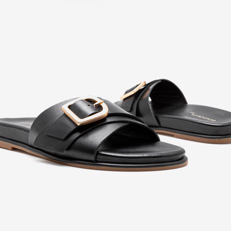 Rasteira Feminina Zoe Couro Preto