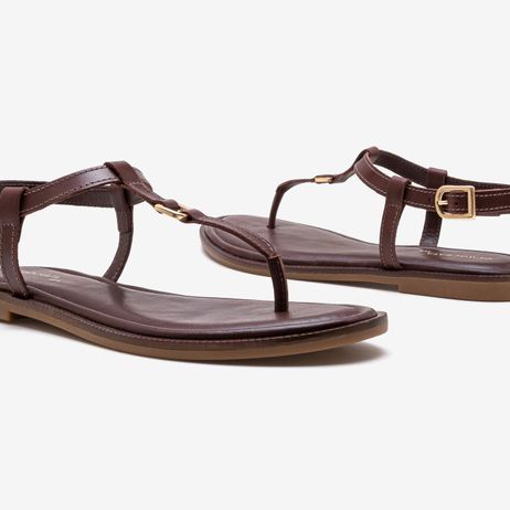 Rasteira Feminina Lunna Couro Marrom