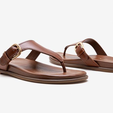 Rasteira Feminina Zoe Couro Marrom