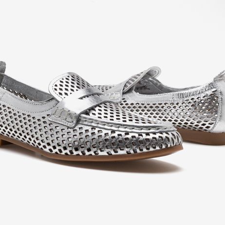 Mocassim Feminino Flora Couro Prata