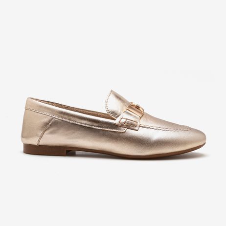 Loafer Feminino Sarah Couro Dourado