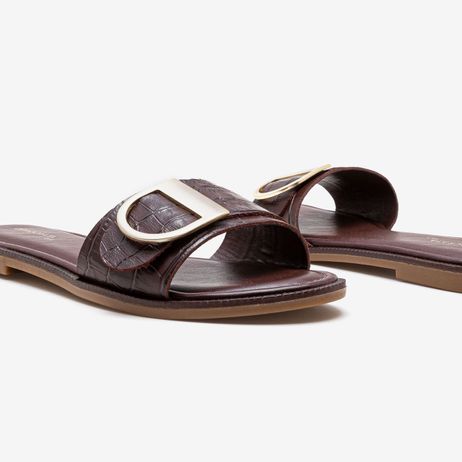 Rasteira Lunna Feminina Couro Pinhao