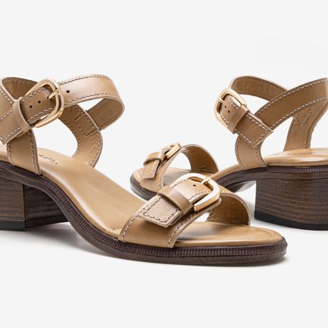 Sandália Feminina Evora Couro Bege