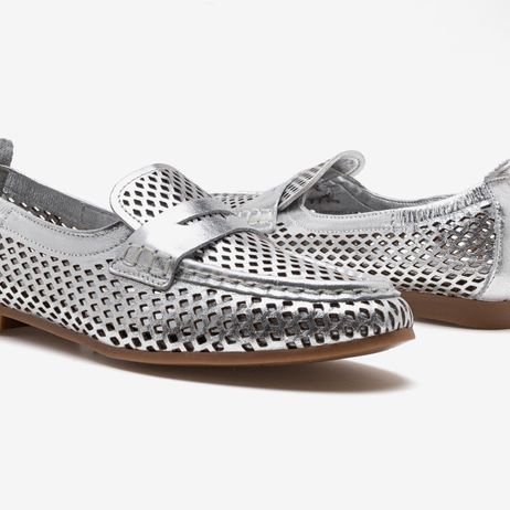 Mocassim Feminino Flora Couro Prata
