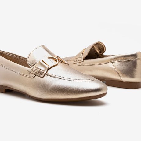 Loafer Feminino Sarah Couro Dourado