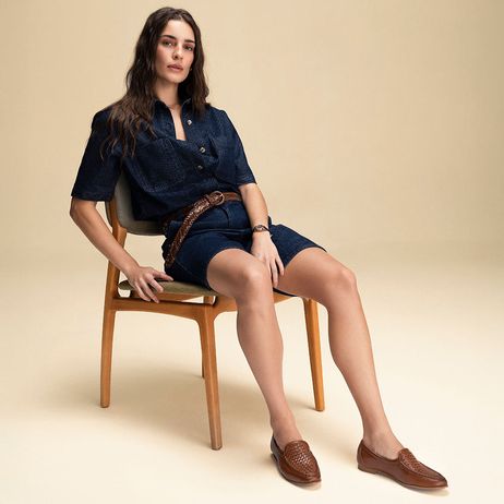 Mocassim Feminino Flora Couro Marrom
