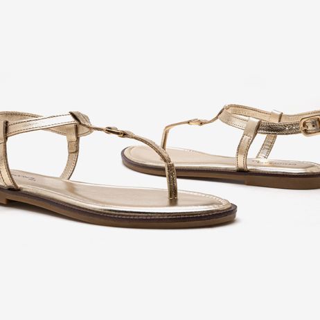 Rasteira Feminina Lunna Couro Dourado