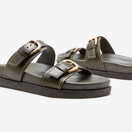 Papete Feminina Iris Couro Verde Oliva