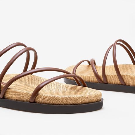 Papete Feminina Íris Couro Marrom Palha