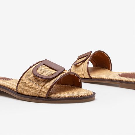 Rasteira Feminina Lunna Couro Bege