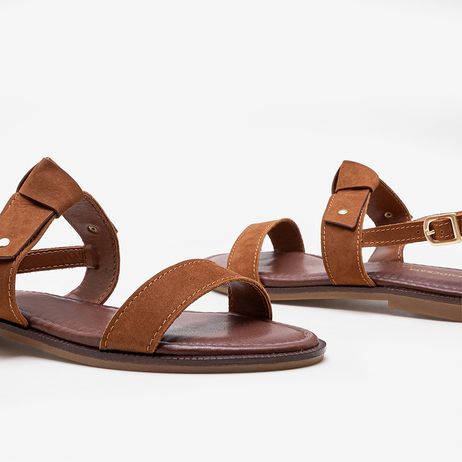 Sandália Feminina Lunna Metal Couro Marrom