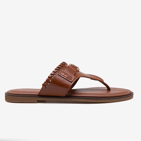 Rasteira Feminina Lunna Couro Marrom