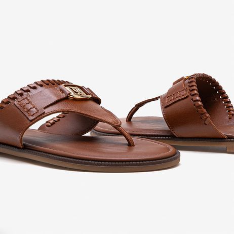 Rasteira Feminina Lunna Couro Marrom